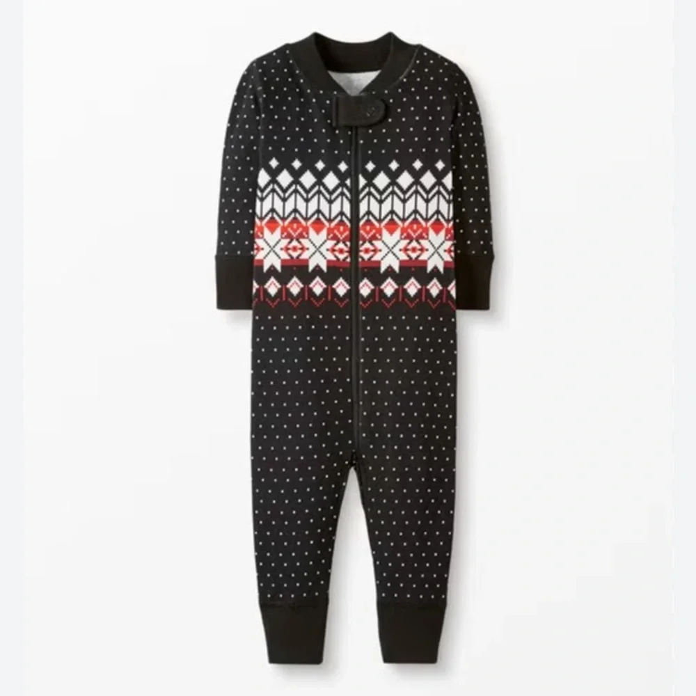 Hanna Andersson Holiday Baby Zip Sleeper Family Heritage Black Red & White NWT